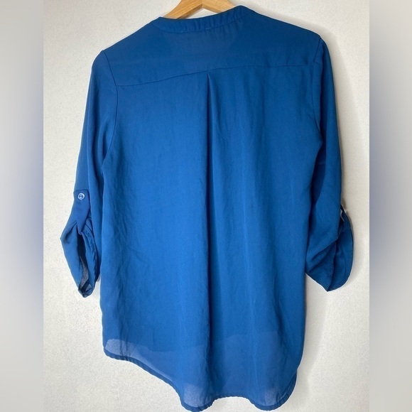 MEDIUM PINK ROSE NAVY BLUE SHEER BLOUSE - Picture 3 of 3